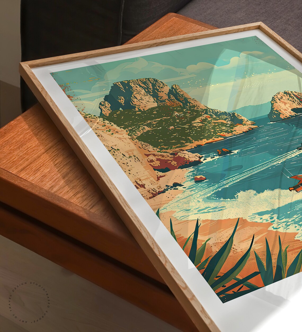Ibiza Spain Rocky Coast Speedboats Retro Vintage Travel Poster - Image 3