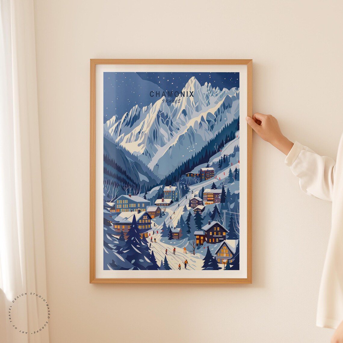 Chamonix France Night Ski Village Magical Snow Mountain Poster - Image 2