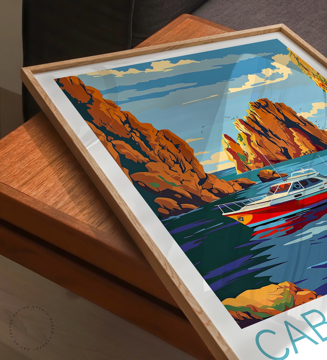 Cabo San Lucas Mexico Motorboat Between Towering Cliffs Poster - Image 3