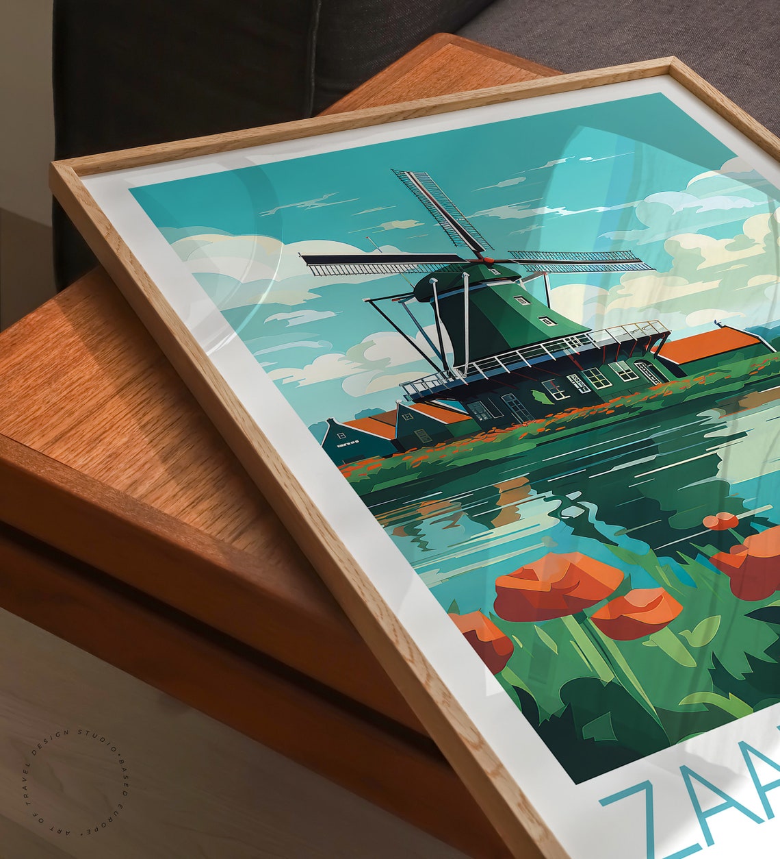 Zaanse Schans Netherlands Windmill Tulips Canal Travel Poster - Image 3