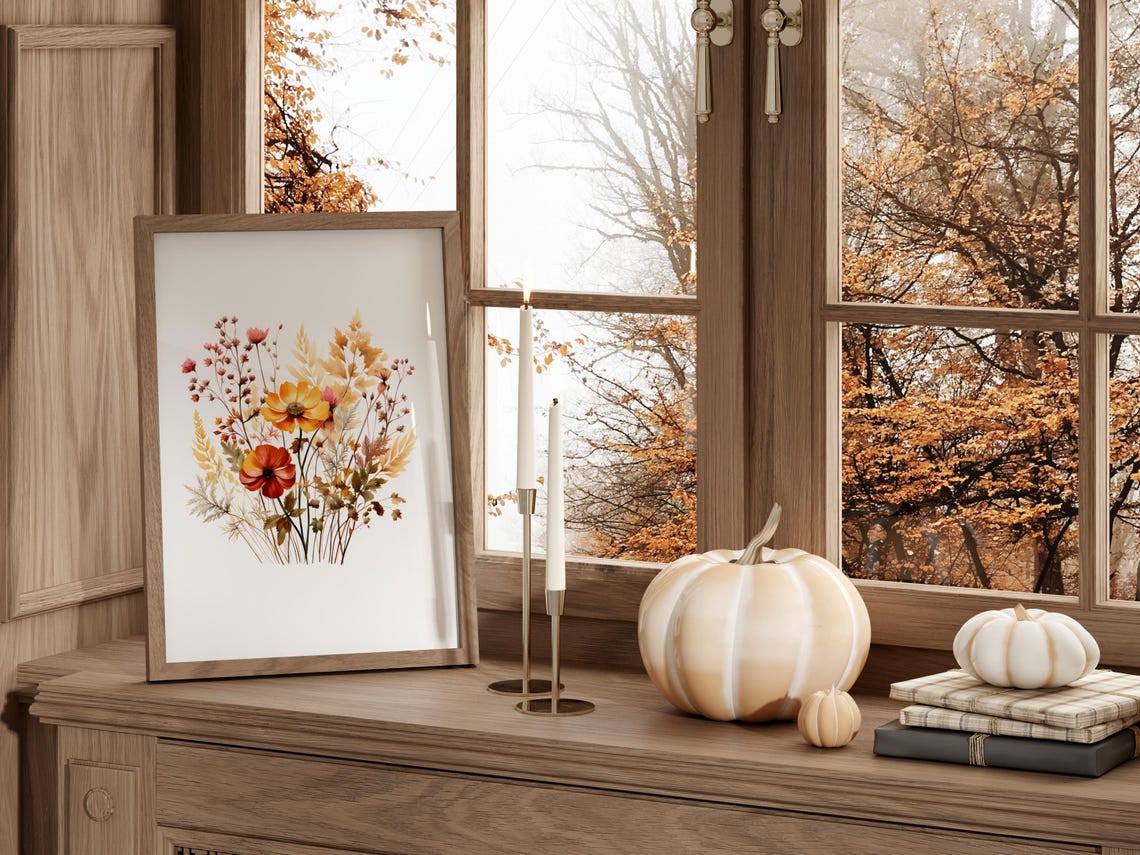 Colorful Fall Wildflower Bouquet Art Print Autumn Botanical Wall Decor - Image 4