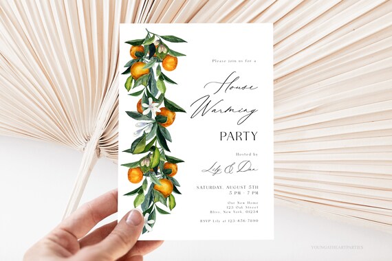 Citrus Themed House Warming Party Invitation Orange Blossoms Invite Modern New Home Party Invite Editable Template Corjl Invitation