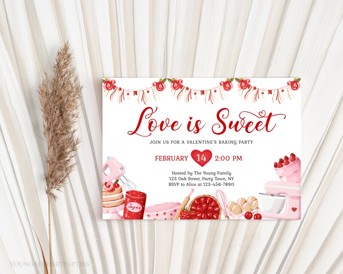 Cute Love Is Sweet Valentines Baking Party Invitation Card Print