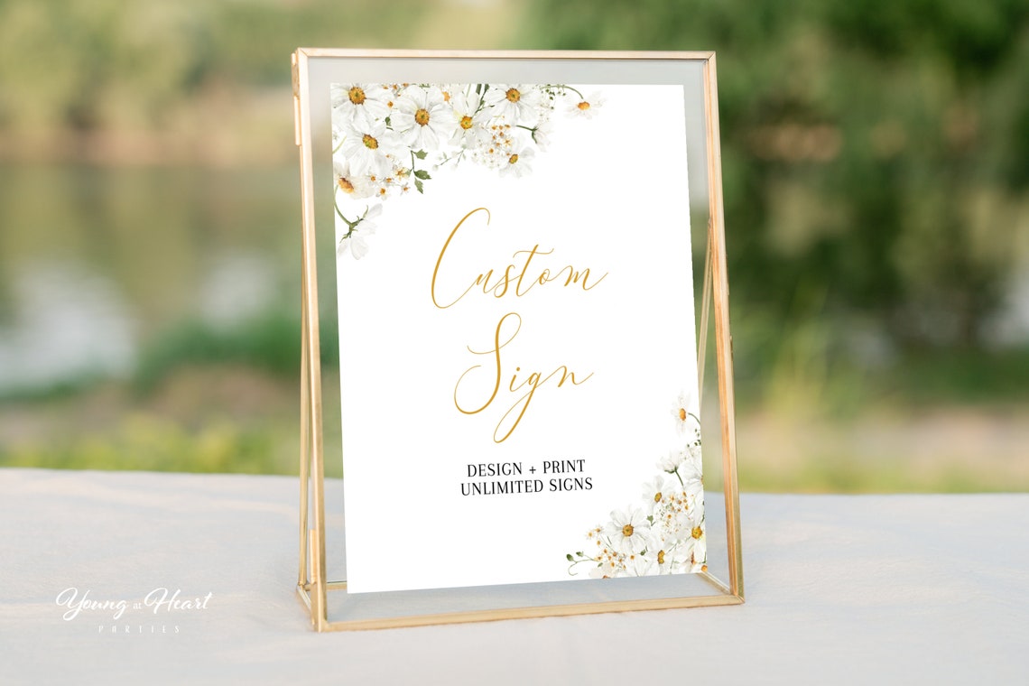Custom Daisy Sign Template Editable Floral Wedding Shower Print