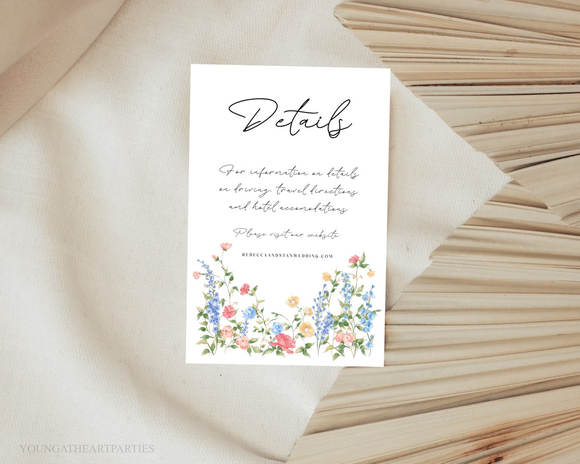 Rebecca and Stan Wildflower Wedding Details Card Invitation Print