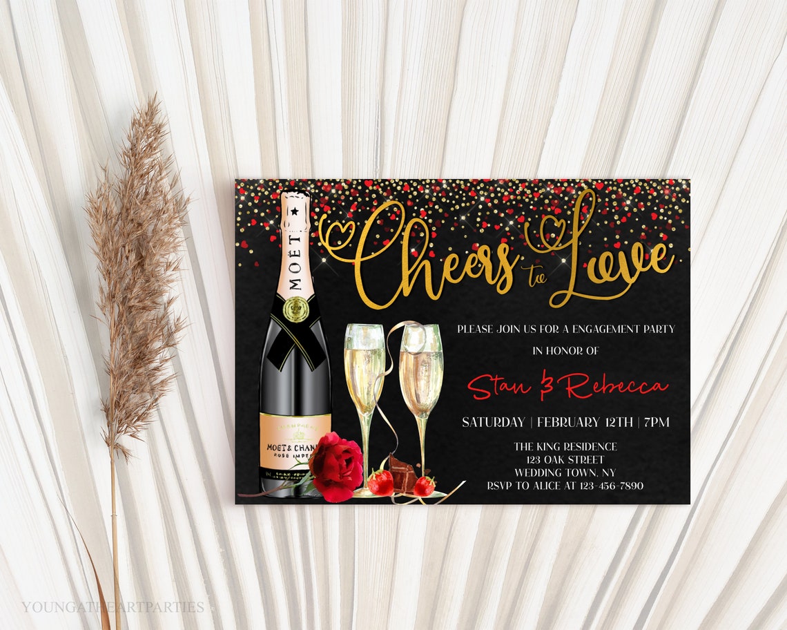 Cheers to Love Stan and Rebecca Engagement Party Invitation Print