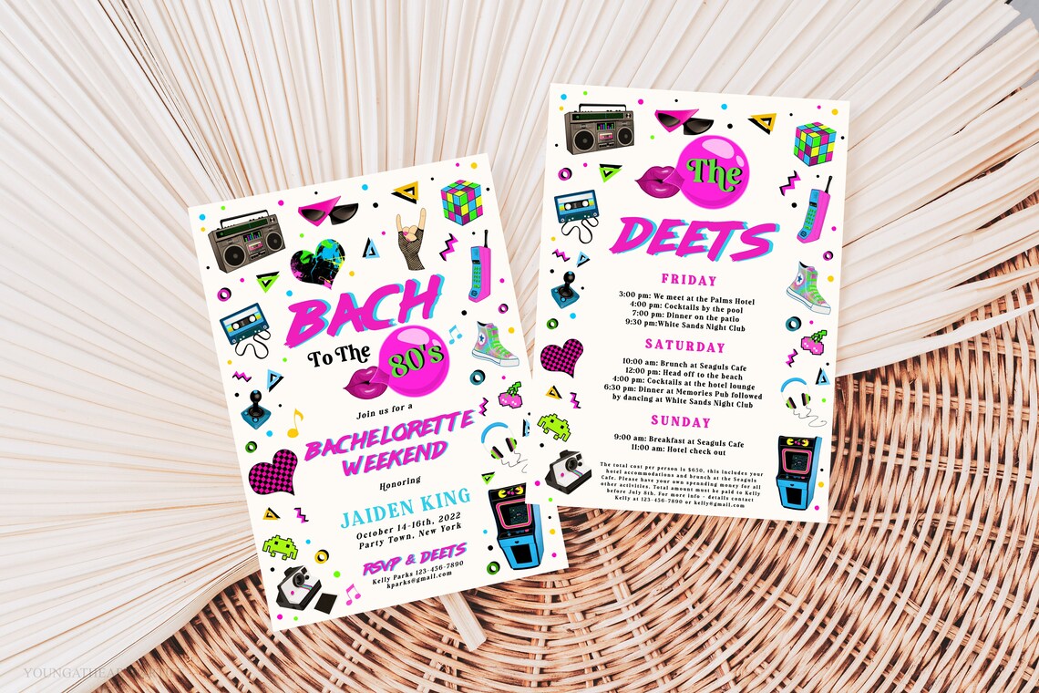 Bach To The 80s Bachelorette Weekend Invitation Itinerary Neon Print