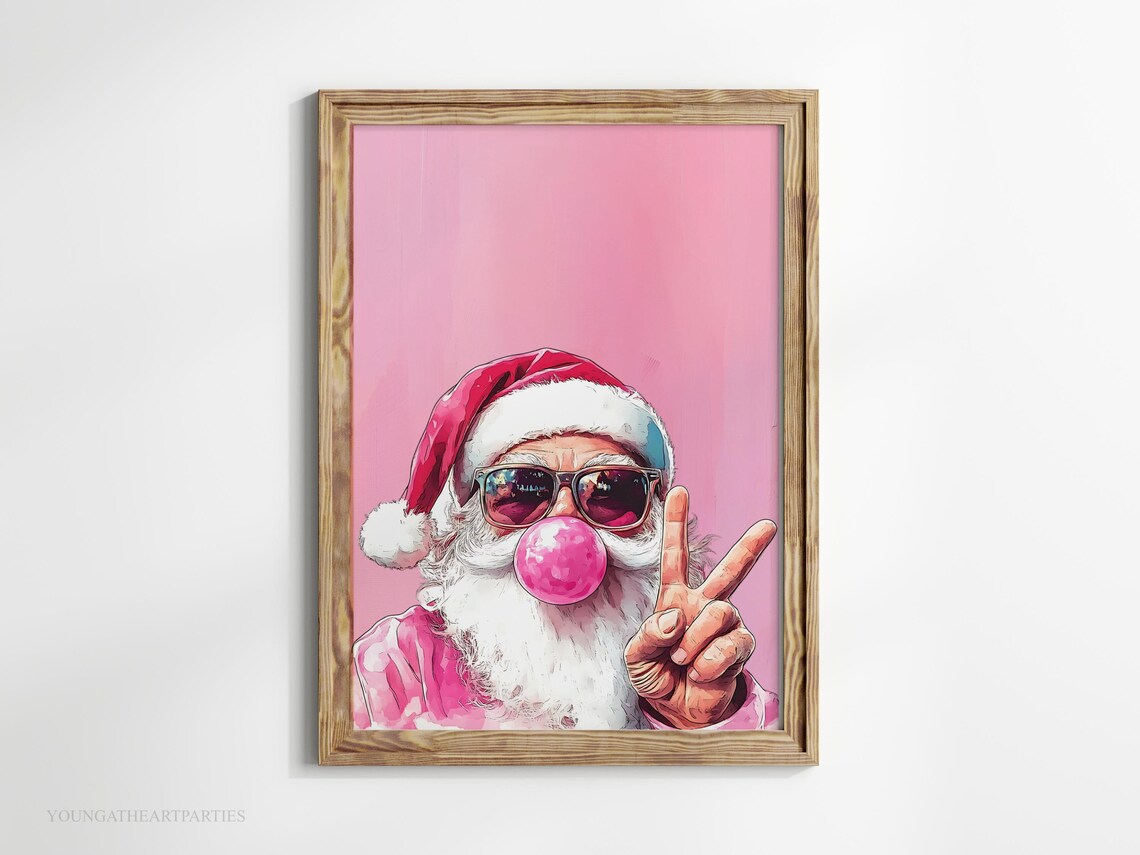Fun Trendy Pink Santa With Sunglasses Bold Christmas Wall Art - Image 6