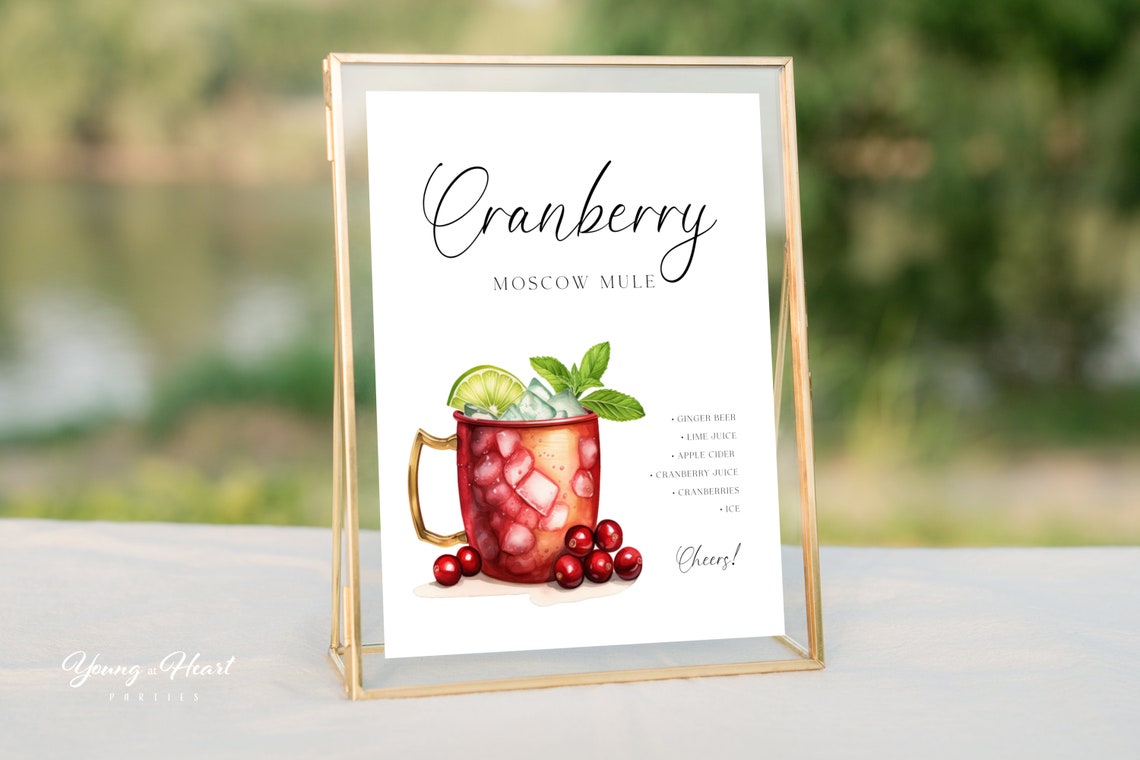 Cranberry Moscow Mule Cocktail Recipe Sign Watercolor Holiday Print - Image 5