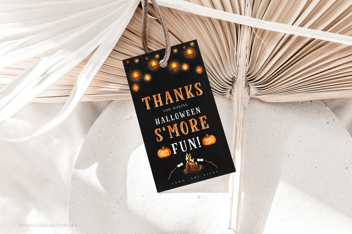 Halloween Smores Thank You Favor Tag Bonfire Pumpkin Party Print