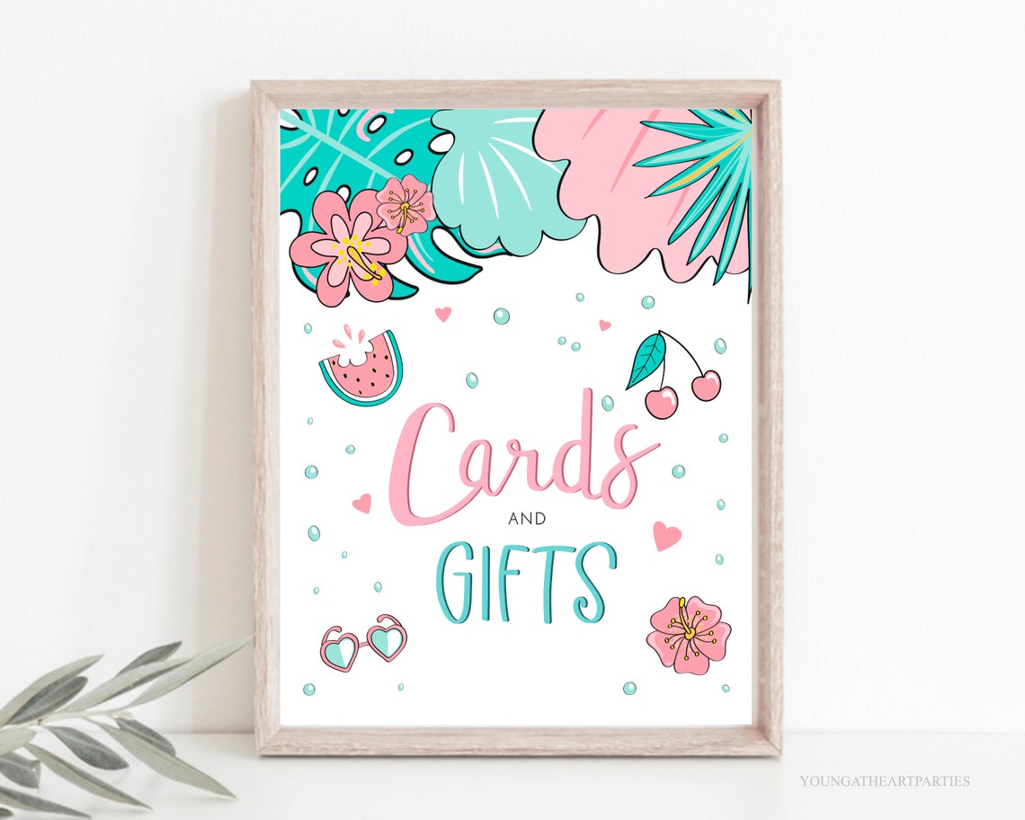 Pastel Pink Pool Party Cards And Gifts Party Sign Girls Pool Party Cards Gifts Table Sign Pool Party Sign Instant