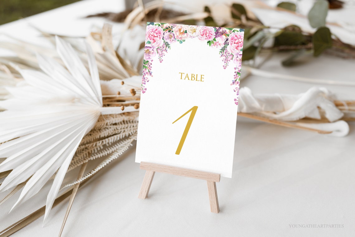 Elegant Blush Pink Floral Wedding Table Number Card Sign Poster