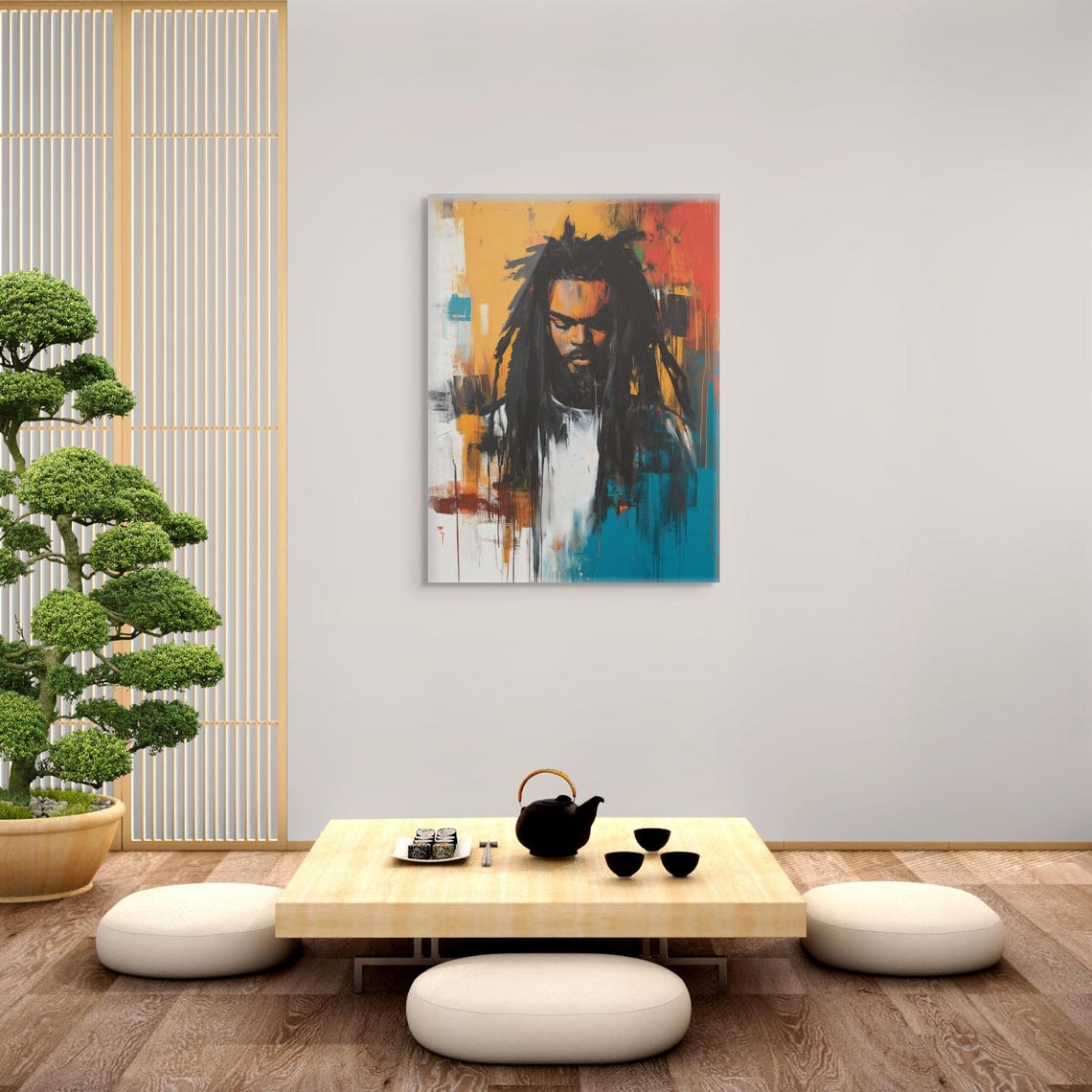 Afrocentric Urban Dreadlocks Portrait Vivid Orange Red Teal Wall Art - Image 3