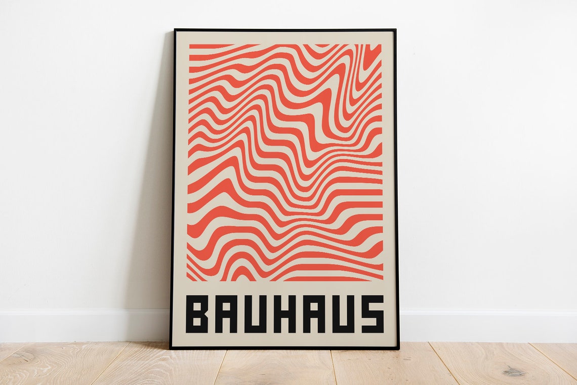Bold Bauhaus Red Wavy Lines Mid Century Modern Abstract Poster - Image 4