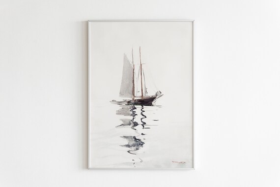 Winslow Homer Sailboat Watercolor Misty Seascape Vintage Print