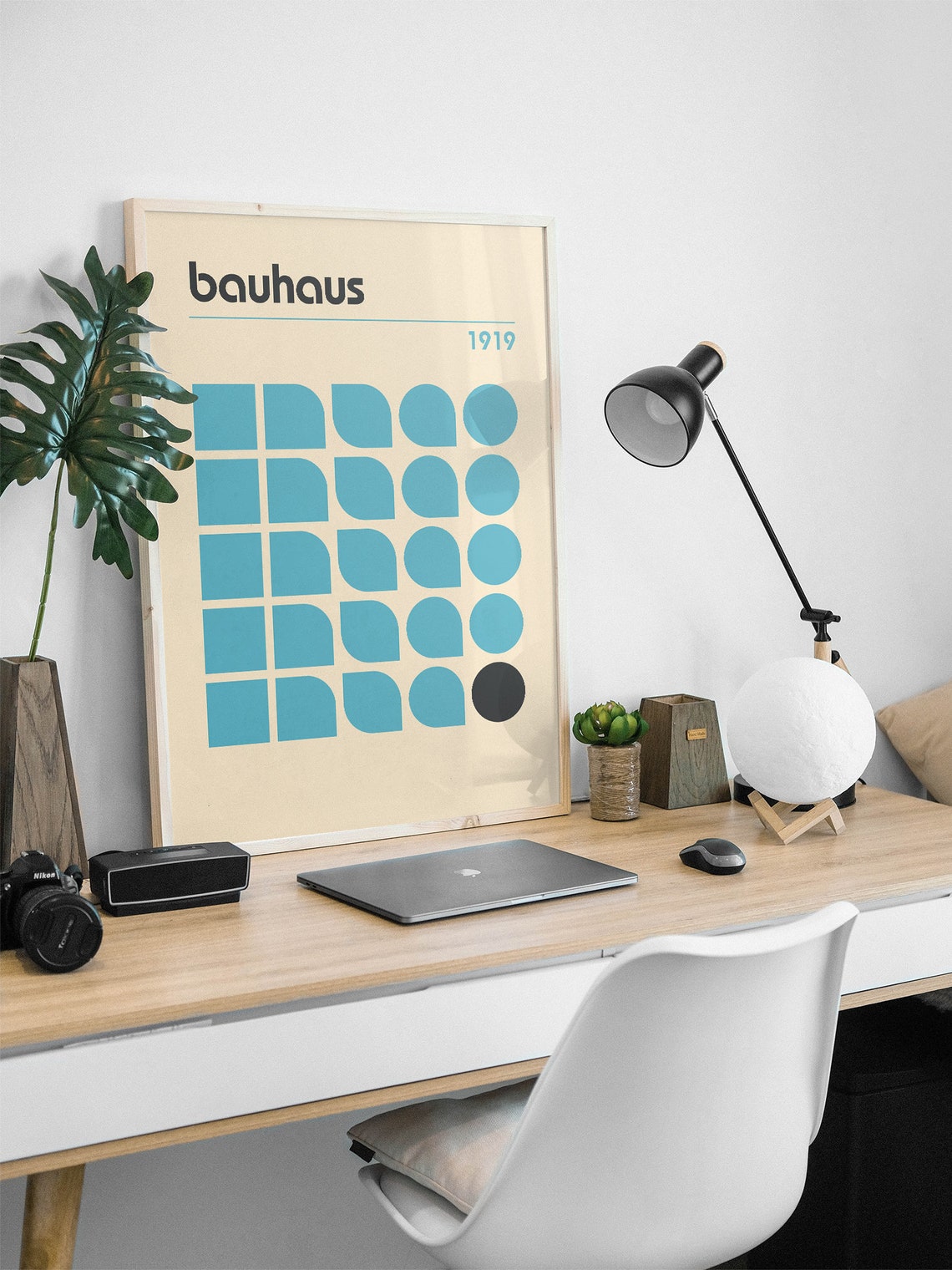 Bauhaus 1919 Teal Geometric Grid Pattern Minimalist Abstract Poster - Image 3