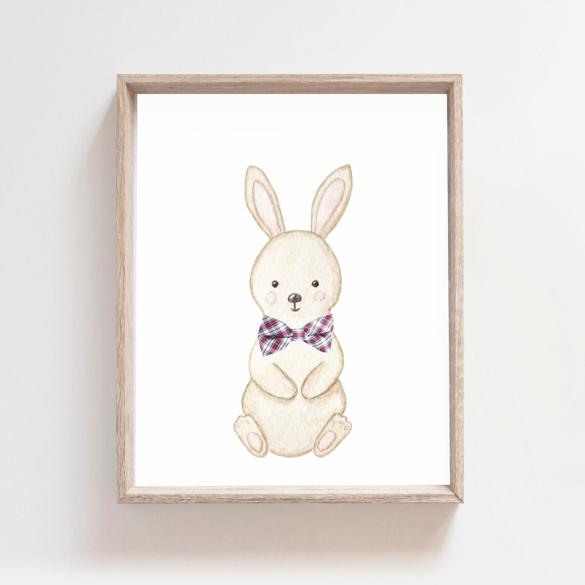 Bunny Wearing Red Plaid Bow Tie Cute Watercolor Nursery Poster