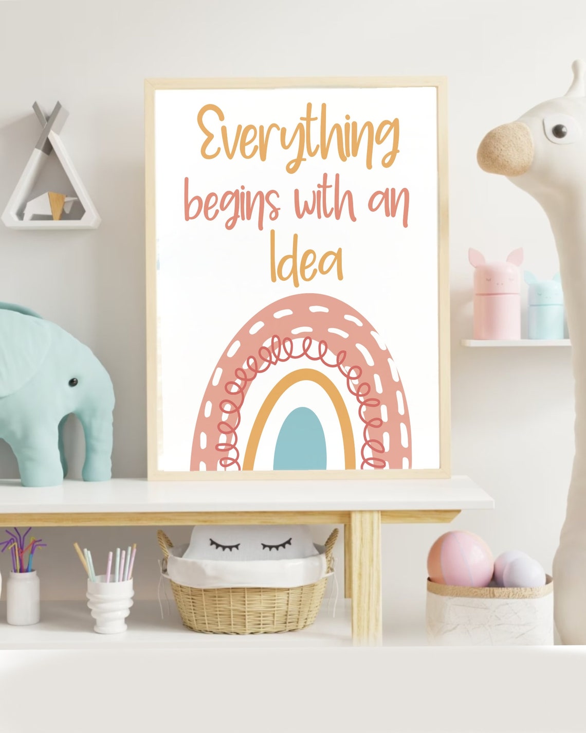 Everything Begins with an Idea Rainbow Affirmation Kids Quote Poster