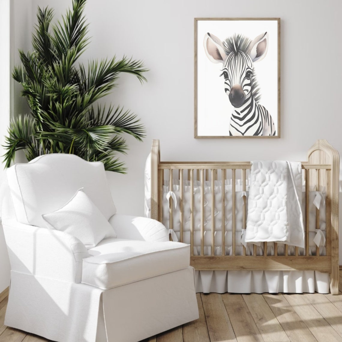 Baby Zebra Portrait Safari Nursery Decor Black White Stripe Poster - Image 2