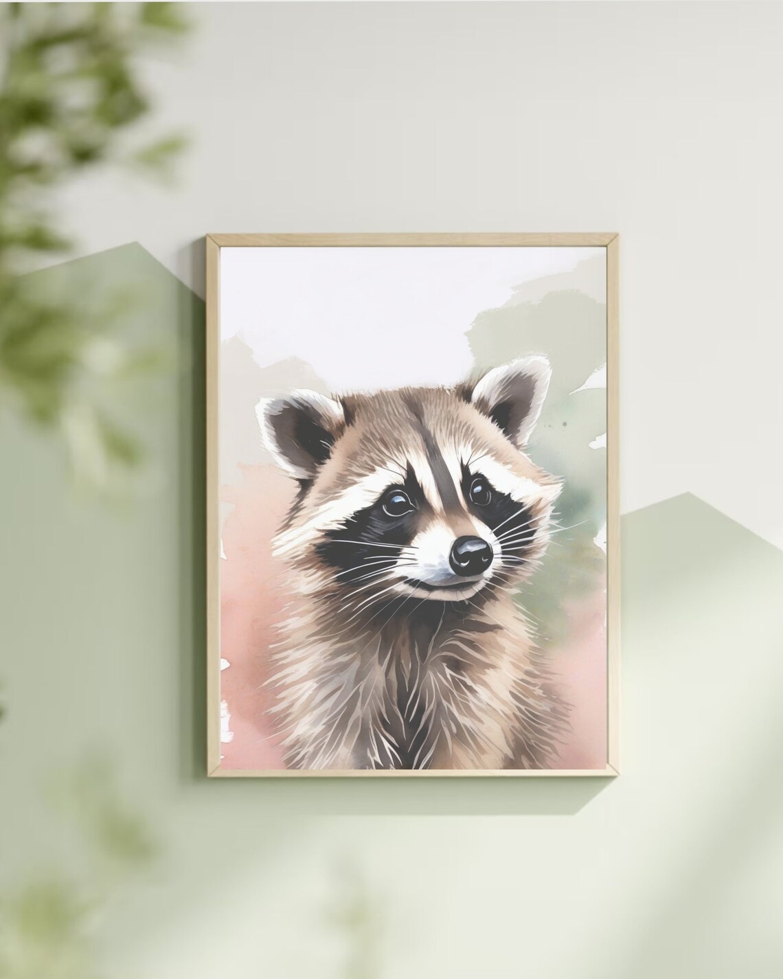 Sweet Baby Raccoon Face Watercolor Pastel Woodland Nursery Poster - Image 2