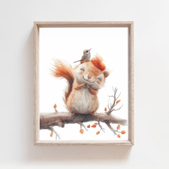 Woodland Nursery Decor Squirrel Print Art Baby Room Decor Nursery Wall Art Nursery Prints Baby Animals Watercolor Prints