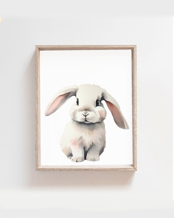 Sweet Lop Bunny Rabbit Floppy Ears Watercolor Nursery Poster