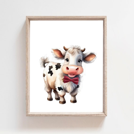 Cow With Bow Tie Wall Art Nursery Animal Art Farm Animals With Bow Ties Baby Room Decor For Boys Farm Nursery Decor Boys Art