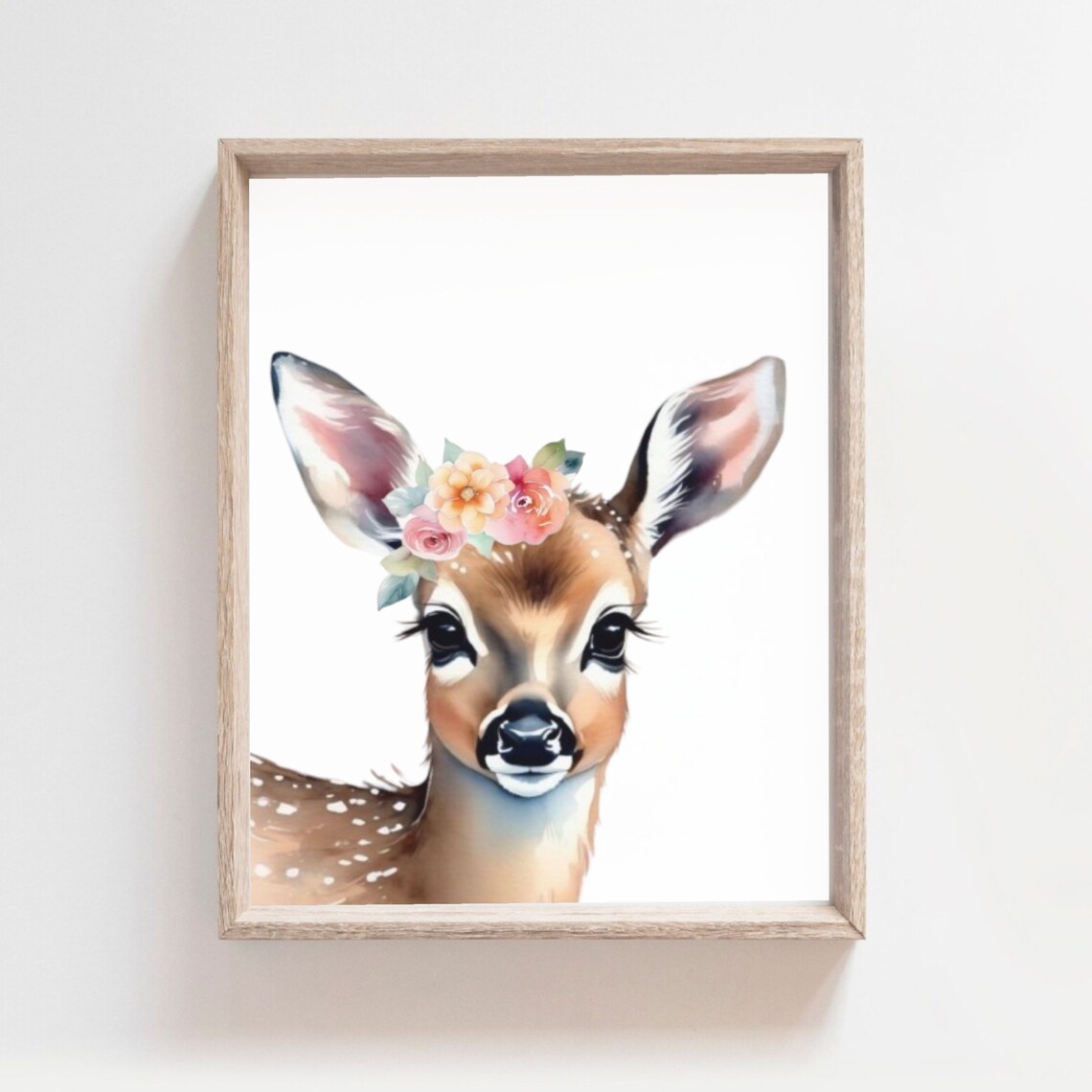 Baby Deer Fawn With Flower Crown Watercolor Woodland Nursery Kids Room Poster