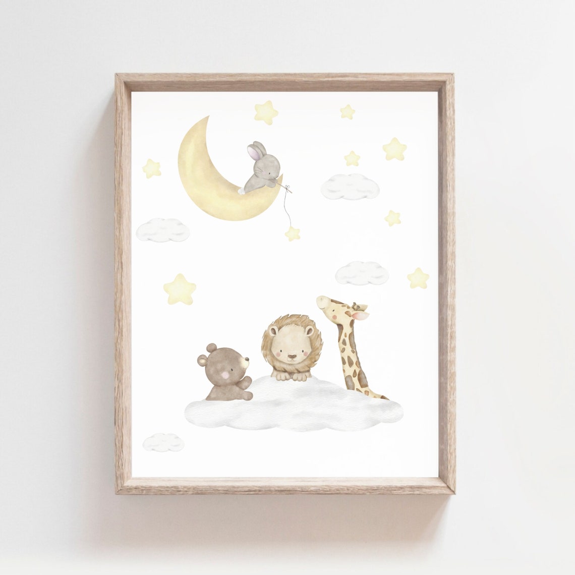 Baby Safari Nursery Print Safari Friends Decor Watercolor Art Baby Safari Wall Art Kids Room Decor Neutral Decor Elegant Art Print
