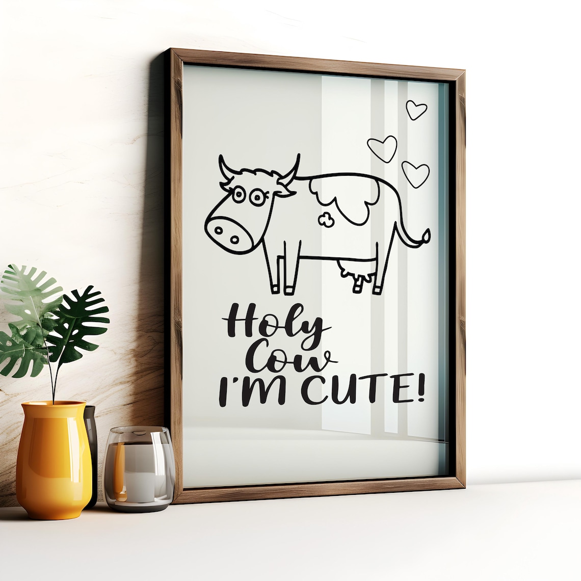 Holy Cow I'm Cute Funny Doodle Cow Kids Room Humour Wall Art - Image 2