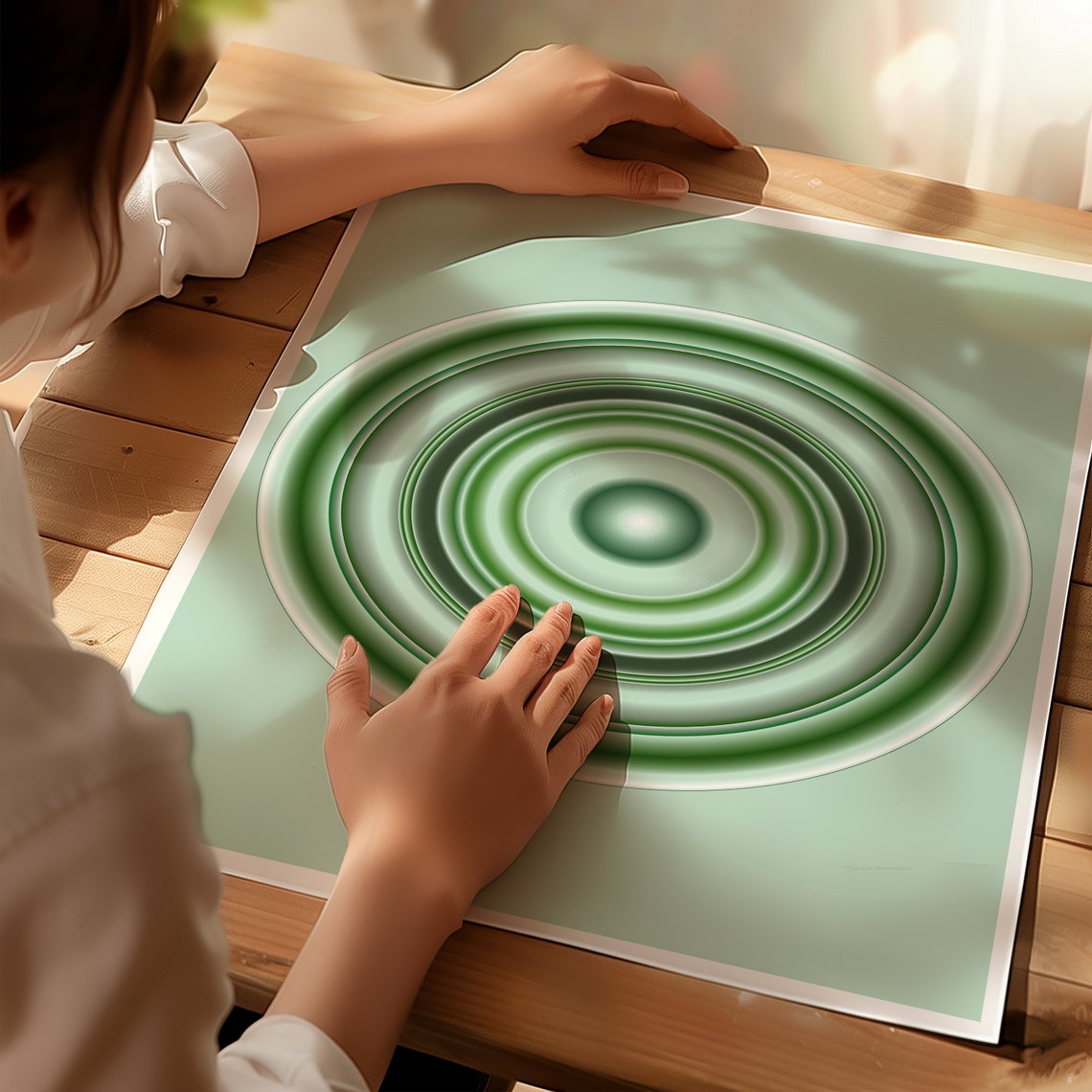Sage Green Aura Gradient Circles Minimalist Calm Meditation Poster - Image 3