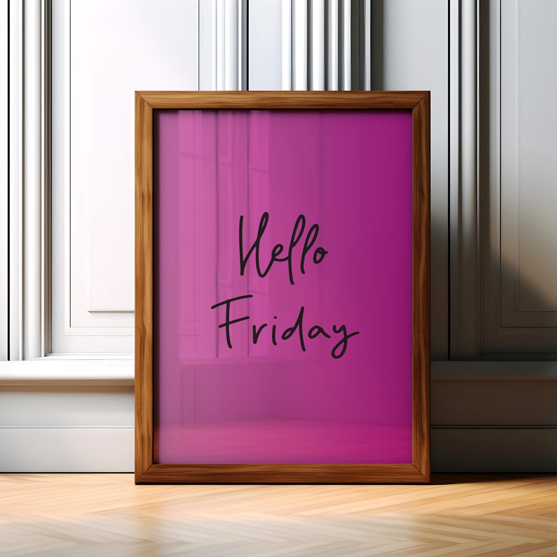 Hello Friday Fun Pink Gradient Script Typography Weekend Poster