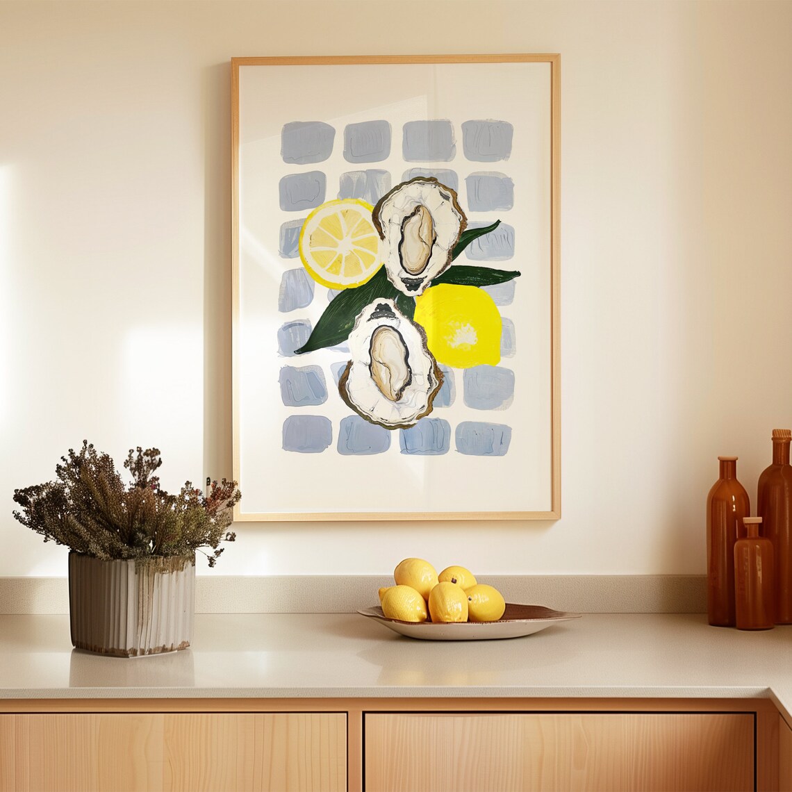 Oysters and Lemons Summer Kitchen Food Illustration Art Poster - Image 2