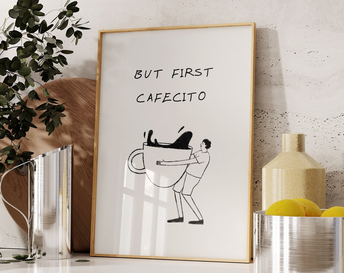 Spanish Coffee Cafecito Poster, Minimalist Kitchen Decor