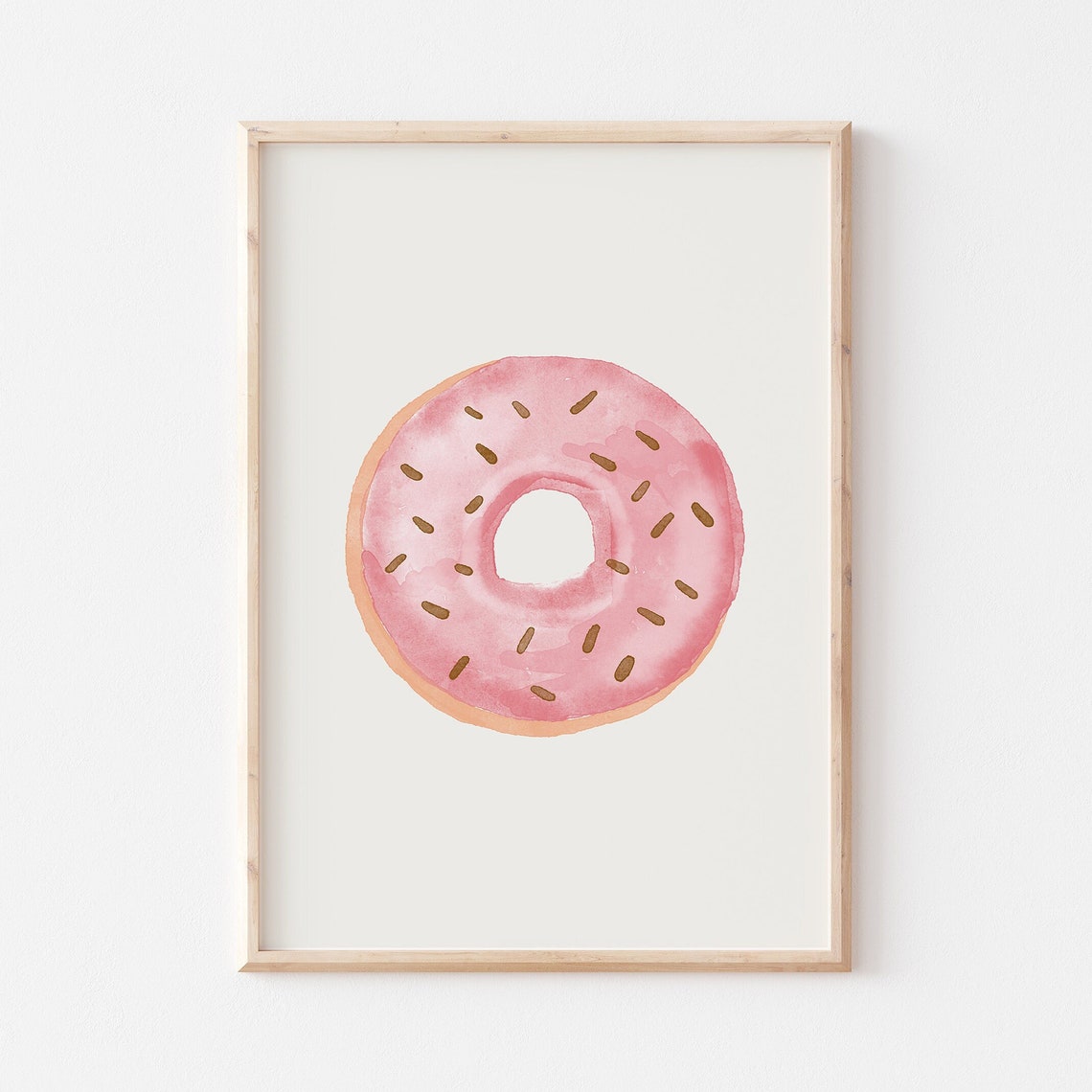 Pink Watercolor Donut With Sprinkles Minimalist Cute Food Poster