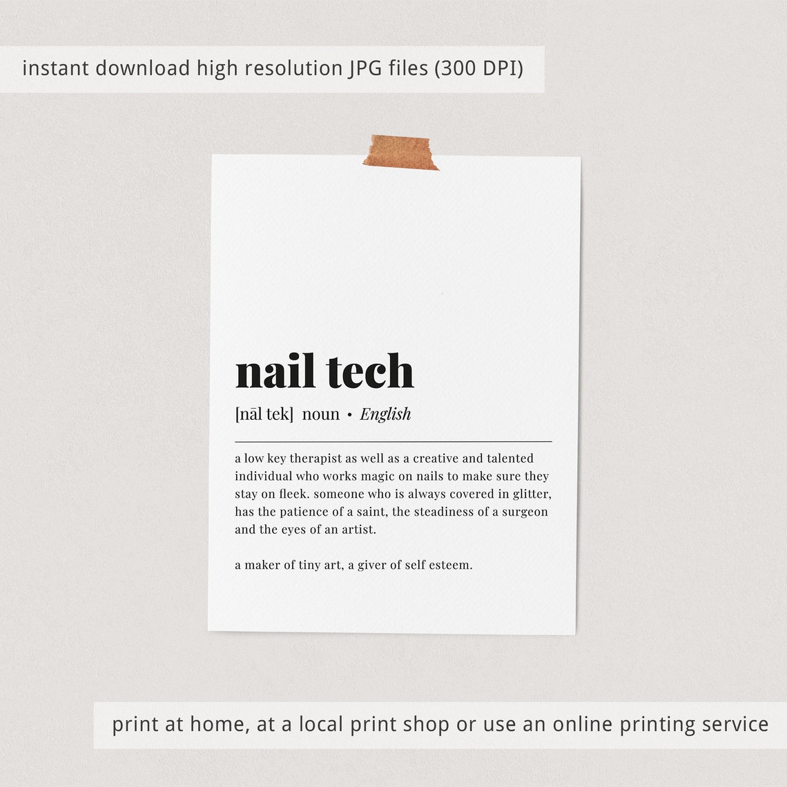 Nail Tech Definition Nail Technician Gift Minimalist Typography Poster - Image 2