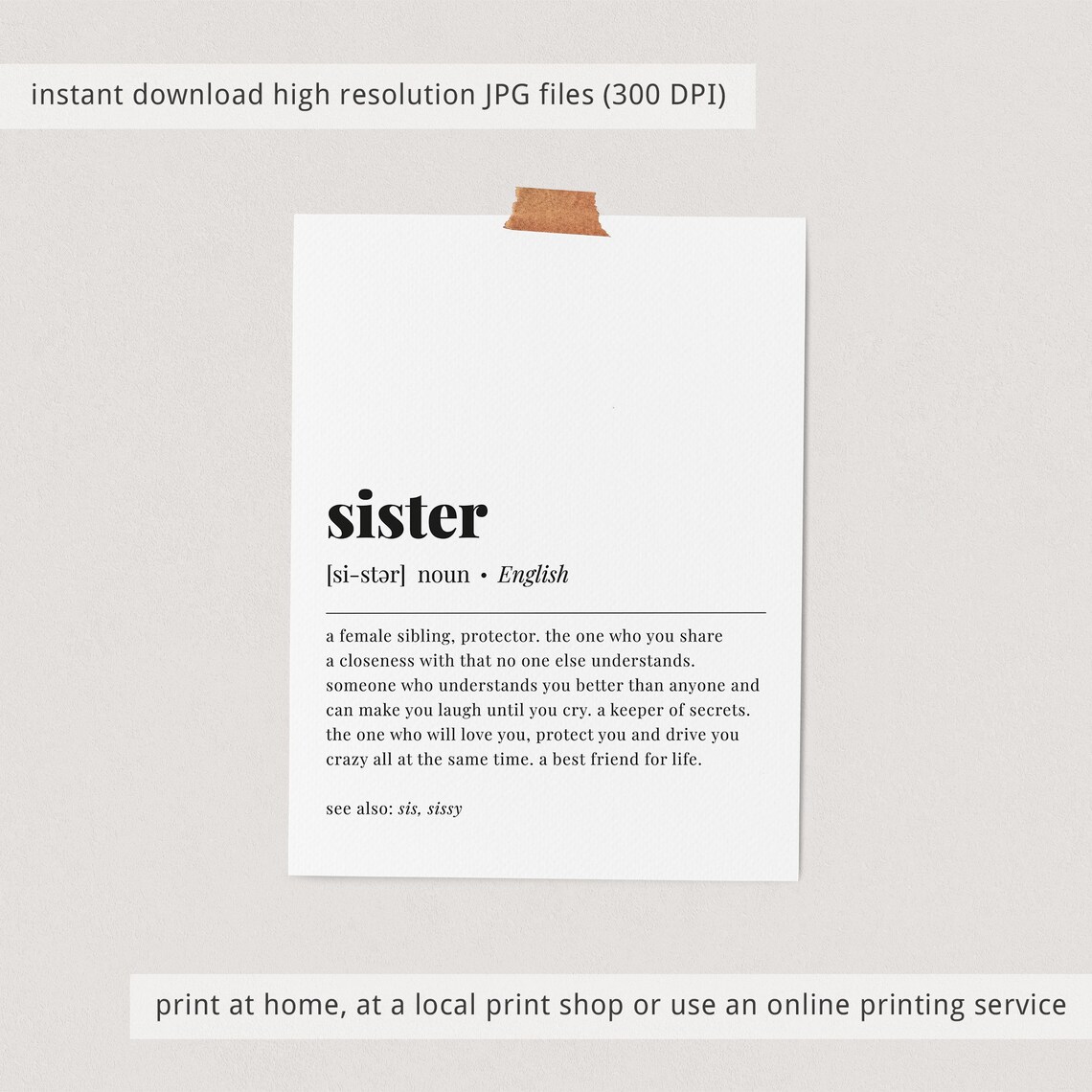 Sister Definition Best Friend Love Gift Minimalist Typography Poster - Image 3