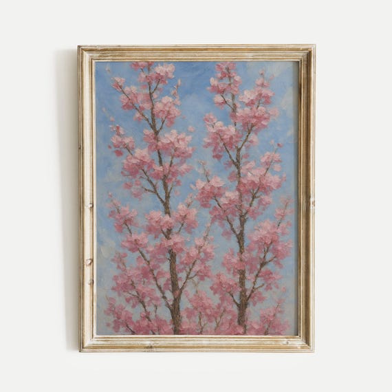 Cherry Blossoms Oil Painting Print Vintage Wall Art Home And Office Living Room Bedroom Nursery Decor