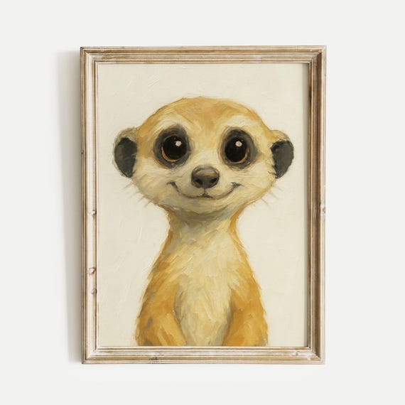 Meerkat Oil Painting Poster African Animal Wall Art Print Vintage Safari Wildlife Gallery Nursery Decor