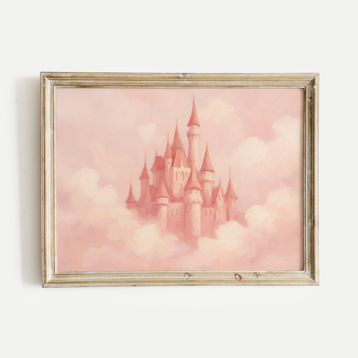 Pink Fairy Tale Castle Floating in Soft Clouds Dreamy Art Poster
