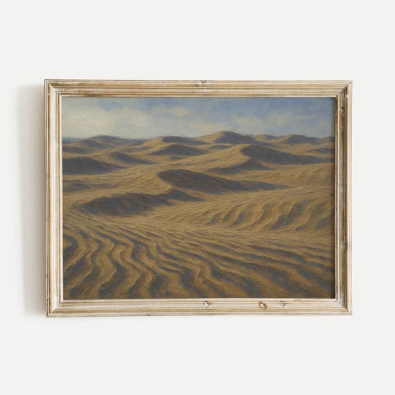 Rippling Desert Dune Field Patterns Oil Painting Print Vintage Nature Wall Art Home Office Living Room Bedroom Decor