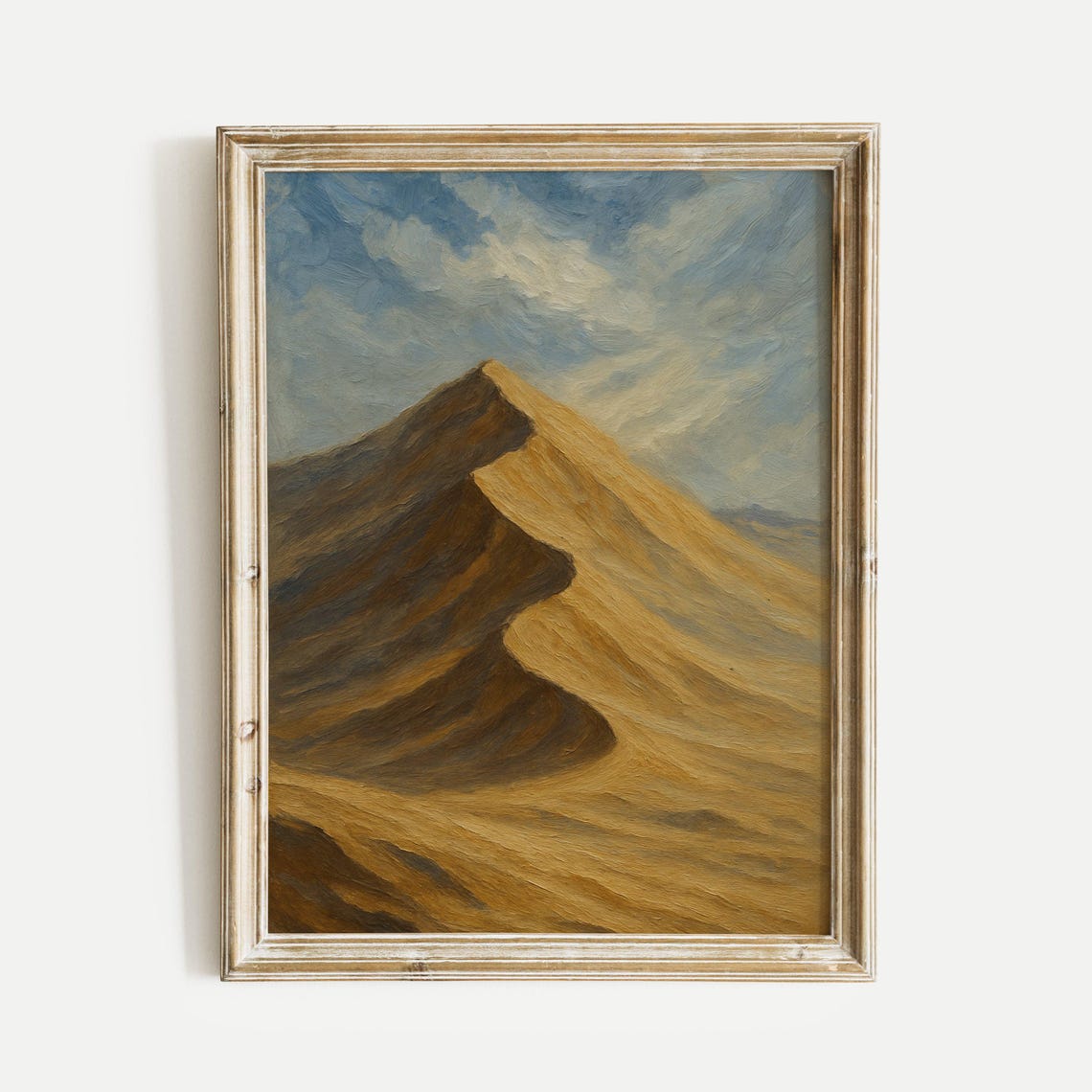 Windswept Desert Dunes Under a Cloudy Sky Vintage Oil Painting Poster