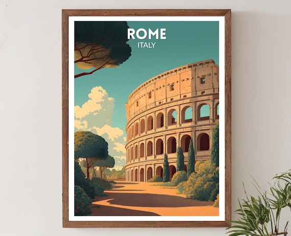 Rome Italy Colosseum Mid Century Modern Vintage Travel Poster