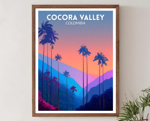 Cocora Valley Colombia Vibrant Travel Poster Retro Futuristic Wall Art Print Colorful Mountain Landscape Modern Latin Decor
