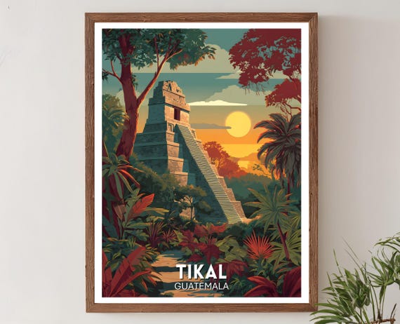 Tikal Travel Print Guatemala Mayan Ruins Poster Wall Art Temple Central America