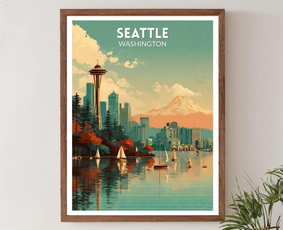 Seattle Washington Retro Travel Poster, Mid-Century