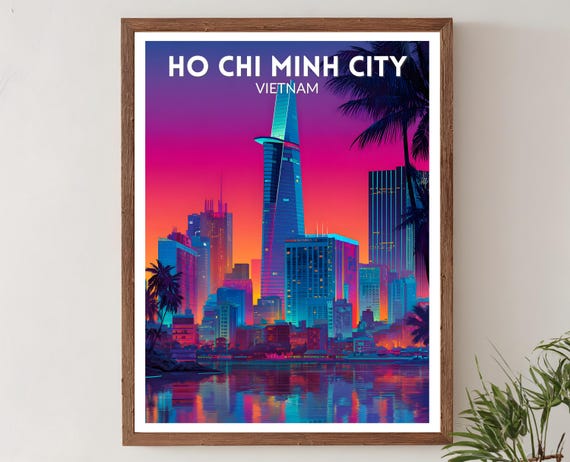 Ho Chi Minh City Vietnam Vibrant Travel Poster Retro Futuristic Wall Art Print Colorful Skyline Landscape Modern Asian Decor