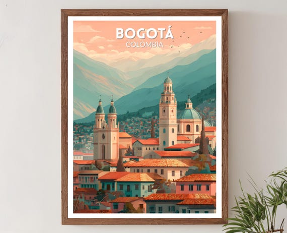 Bogot Colombia Retro Travel Poster, Mid Century Modern