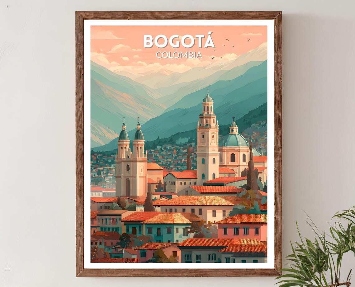 Bogot Colombia Retro Travel Poster, Mid Century Modern