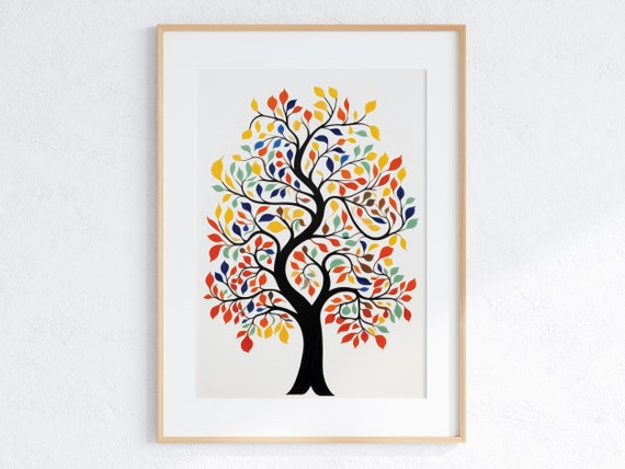 Colorful Tree Illustration Modern Abstract Nature Art Seasonal Wall Decor Print